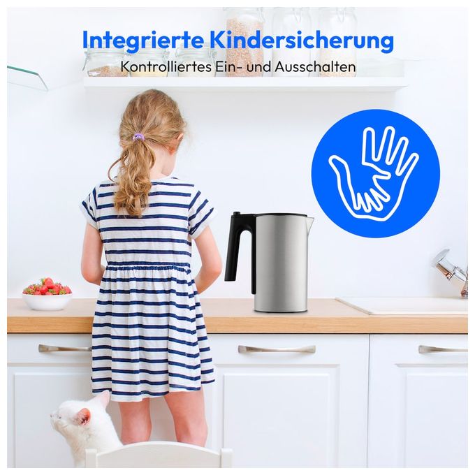 1,5 l Wasserkocher 2200 W  MD12106 (Schwarz, Edelstahl) 
