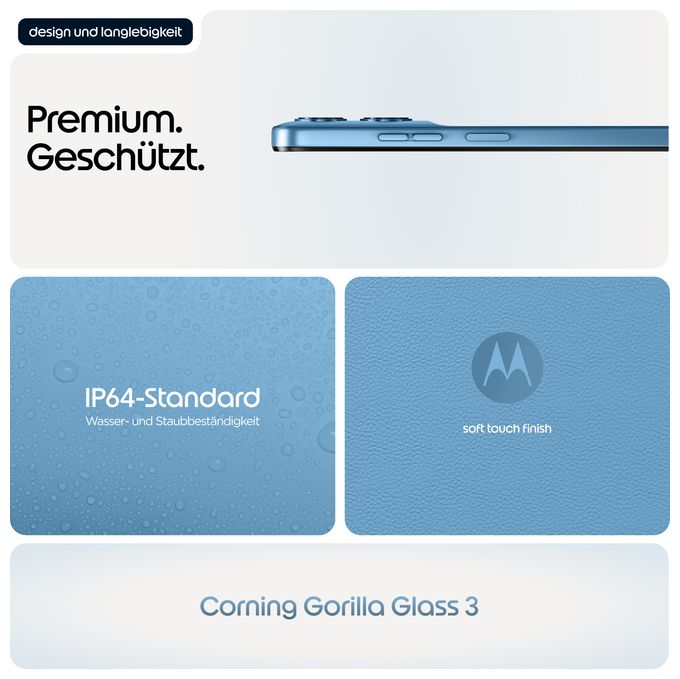 128 GB Smartphone 17,1 cm (6.72") 2,0 GHz Android 50 MP Dual Kamera Dual Sim WiFi 5 (PANTONE Alaskan Blue) Moto G17 