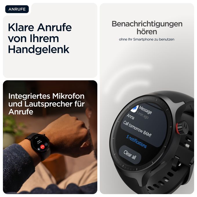 Digital 47 mm Smartwatch Rund IP68  Moto Watch (Schwarz) 