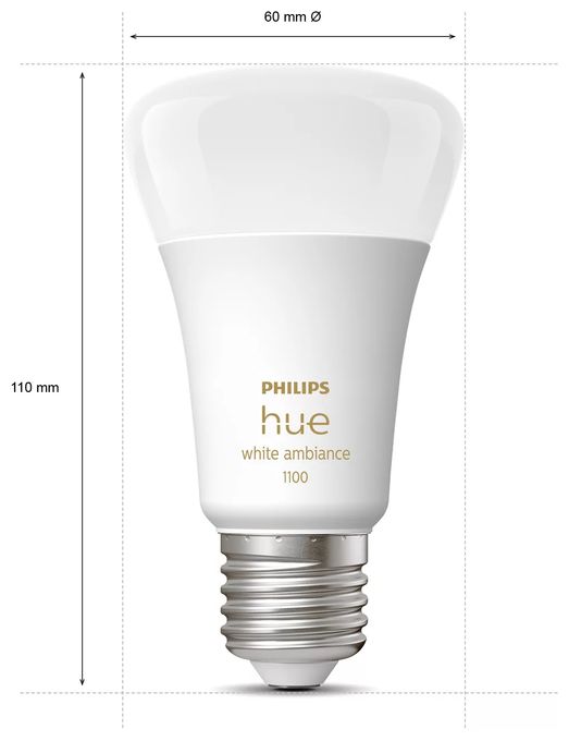 LED Set für intelligente Beleuchtung 1100 mm Warmweiß, Kaltweiße Hue White Ambience Starterset: E27 Lampe A60 Doppelpack + Dimmschalter 