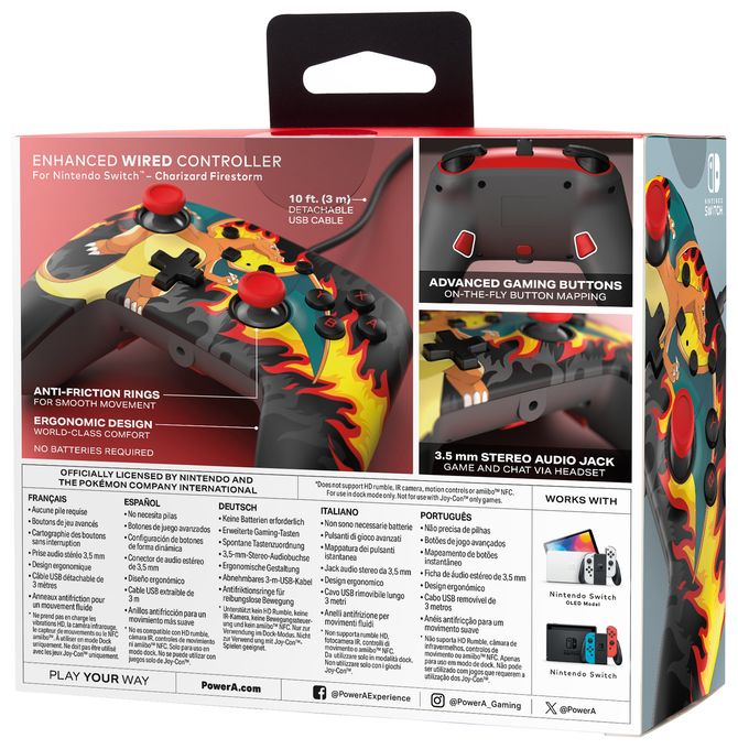 Analog / Digital Gamepad für Nintendo Switch, Nintendo Switch OLED  Enhanced Wired Controller Pokémon: Glurak Feuersturm (Mehrfarbig) 