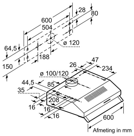 Abluft/Umluft Dunstabzugshaube/Esse Unterbau 60 cm (Weiß) iQ100 LU63LCC20 