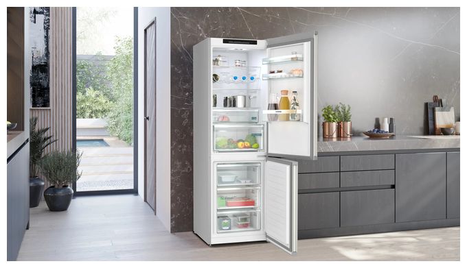 218 l / 103 l Kühl-Gefrierkombi freistehend NoFrost 127 kWh Jahr  iQ300 KG36N2IBF (Edelstahl) 