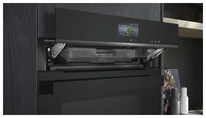 Einbaubackofen kompakt Dampfgaren AutoClean (Schwarz/Edelstahl) iQ700 CS936GCB1 