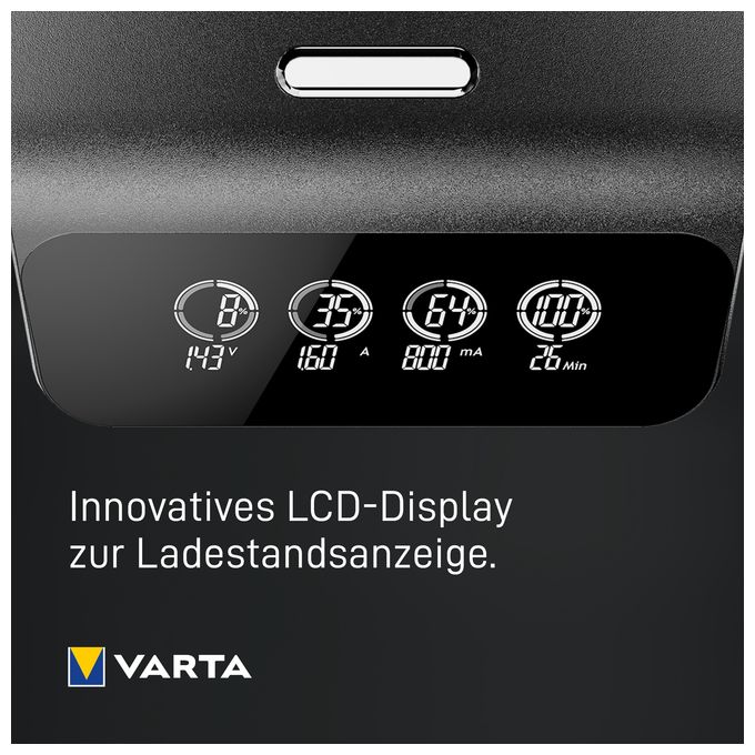 LCD Ultra Fast Charger+ AA & AAA (NiMH Akkus inkl. 4x AA 2100 mAh Akkus & AC sdapter & 12 V Adapter), schwarz 