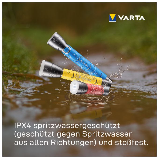 Taschenlampe LED inkl. 2x AA Batterien, Outdoor Sports F20, Leuchte, Lampe mit zwei Leuchtmodi, Taschenleuchte mit gummiertem Griff, sehr robust, gelb 