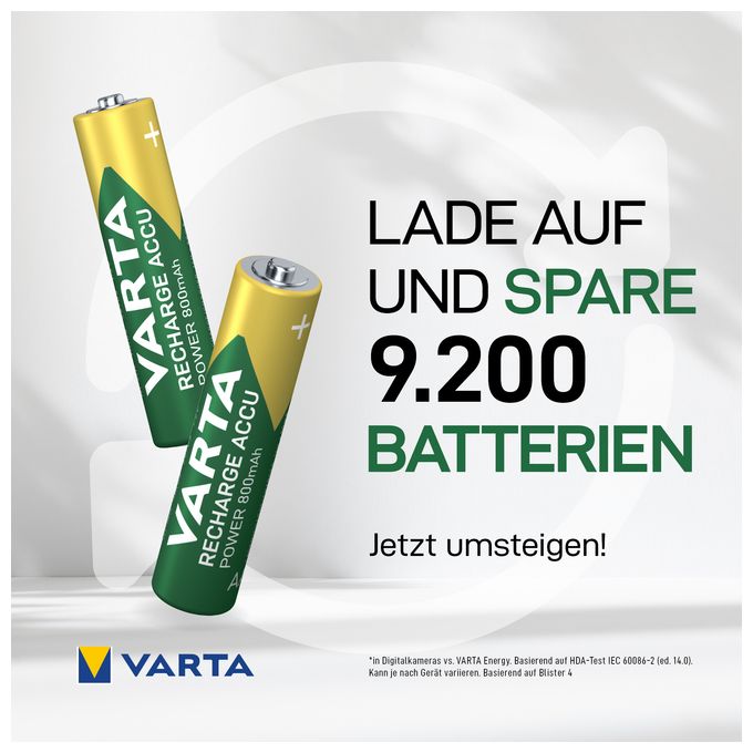 Recharge Accu Power AAA 800 mAh 4er Pack (vorgeladener NiMH-Akku, Micro, wiederaufladbarer Akku, gebrauchsfertig) 