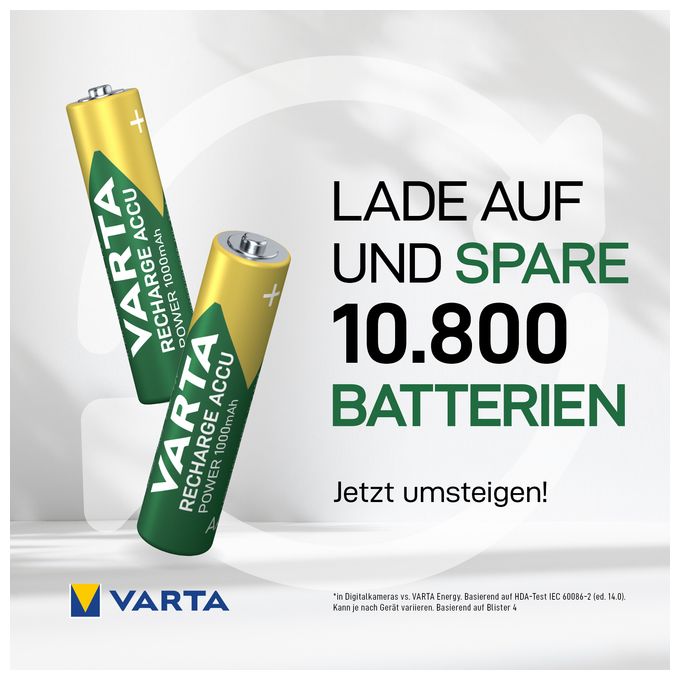 Recharge Accu Power AAA 1000 mAh 4er-Pack (vorgeladener NiMH-Akku, Micro, wiederaufladbarer Akku, gebrauchsfertig) 