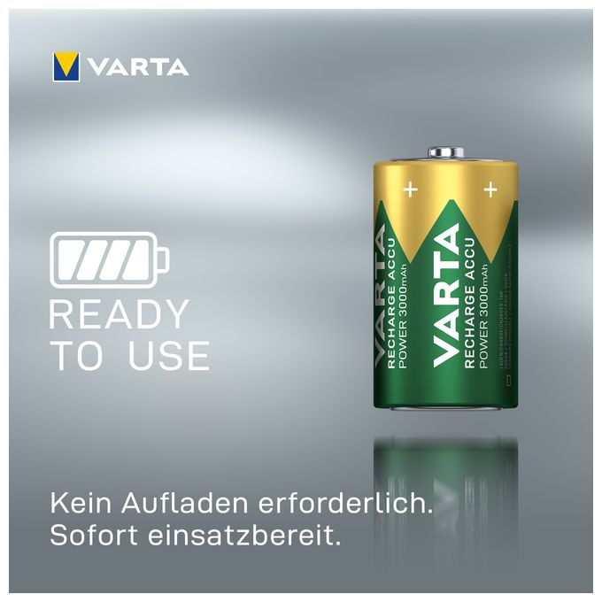 Recharge Accu Power D 3000 mAh 2er-Pack (vorgeladener NiMH-Akku, Micro, wiederaufladbarer Akku, gebrauchsfertig) 