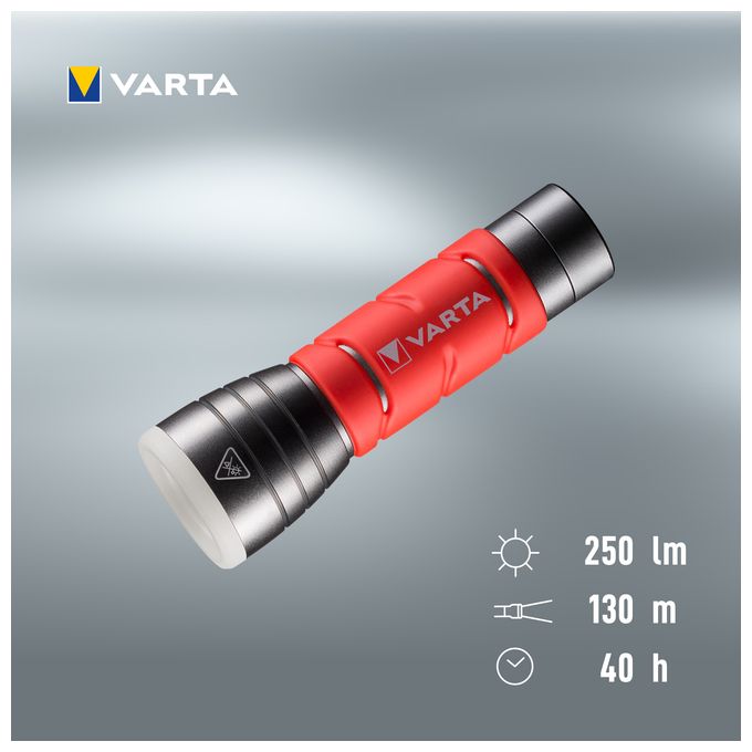 Taschenlampe LED inkl. 3x AAA Batterien, Outdoor Sports F10 Leuchte, Lampe mit zwei Leuchtmodi, Taschenleuchte mit gummiertem Griff, sehr robust, rot 