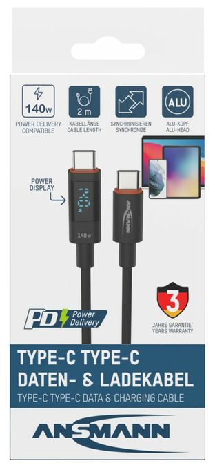 0,48 Gbit/s Stecker Rundkabel USB C auf USB C bis 140 W 2 m  1700-0171 (Anthrazit) 