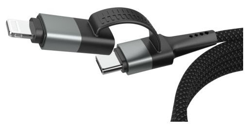 Stecker Rundkabel USB A/USB C auf USB C/Lightning bis 60 W 1,2 m  1700-0188 (Schwarz, Silber) 