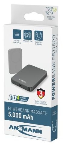 5000 mAh Powerbank USB Typ-C Kabelloses Laden  1700-0198 (Anthrazit) 