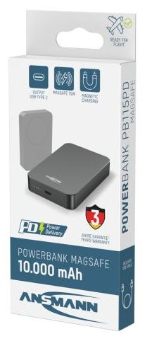 10000 mAh Powerbank USB Typ-C Kabelloses Laden  1700-0199 (Anthrazit) 