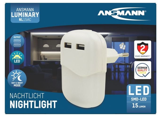 LED Warmweiß (3000K) Warmweiß AC, USB NL15AC + 2USB Sensor Nachtlicht 