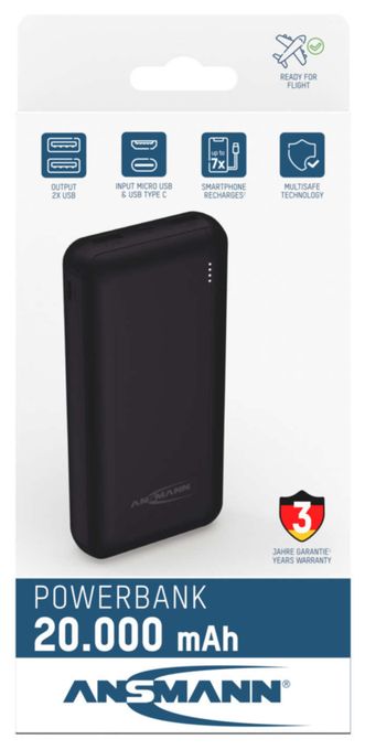 20000 mAh Powerbank Micro-USB + USB Type-C  PB212 (Schwarz) 