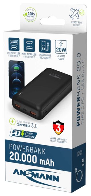 20000 mAh Powerbank Micro-USB + USB Type-C  PB320PD (Schwarz) 