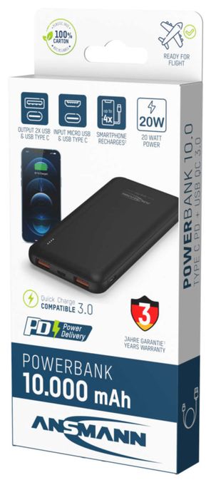 10000 mAh Powerbank Micro-USB + USB Type-C  PB320PD (Schwarz) 