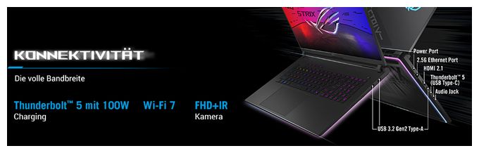 WQXGA Notebook 45,7 cm (18 Zoll) 3840 x 2400 Pixel 64 GB Ram 4 TB SSD Windows 11 Home Intel Core Ultra 9 max. 5,5 GHz NVIDIA GeForce RTX 5090  ROG Strix SCAR G835LXG-TQ378W (Schwarz) 