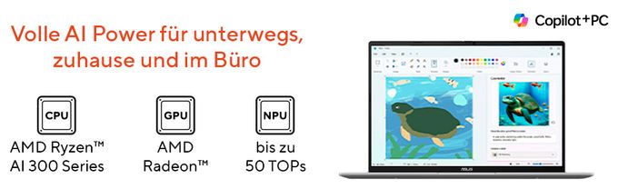 WUXGA Notebook 40,6 cm (16 Zoll) 1920 x 1200 Pixel 1 TB SSD Windows 11 Home AMD Ryzen 7 max. 5 GHz  Vivobook M1607KA-MB187W Copilot+ PC (Blau) 