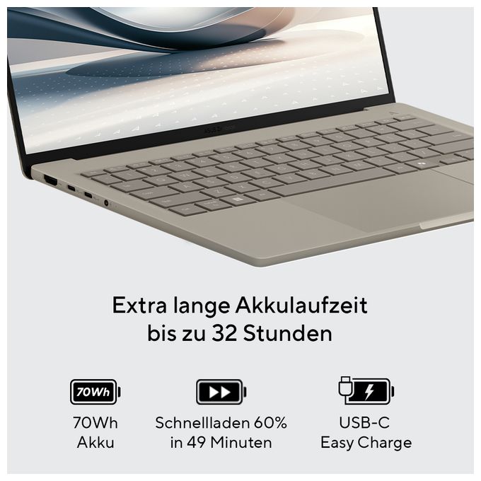 WUXGA Notebook 35,6 cm (14 Zoll) 1920 x 1200 Pixel 1 TB SSD Windows 11 Home Qualcomm Snapdragon max. 2,97 GHz  Zenbook A14 UX3407QA-QD496W Copilot+ (Grau) 
