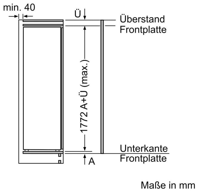310 l 177,5 cm Einbaukühlschrank EEK: E 114 kWh Jahr Serie 2 KIR81NSE0 Schlepptür 