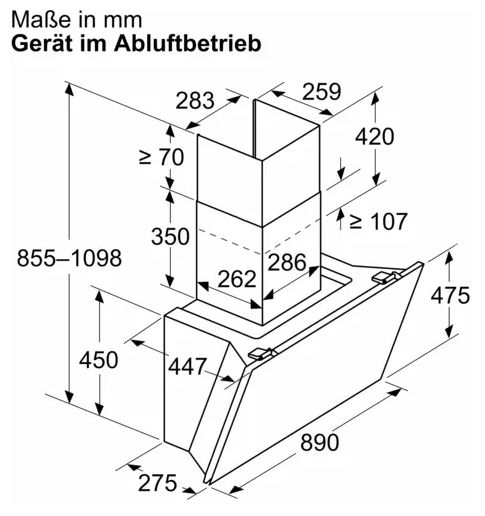 Umluft Dunstabzugshaube/Esse Wand 90 cm (Schwarz) Serie 8 DWK91LT60 