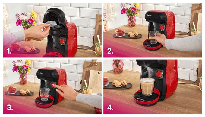 Kaffeekapsel Maschine  TAS103E Tassimo Happy friendly (Schwarz, Rot) 