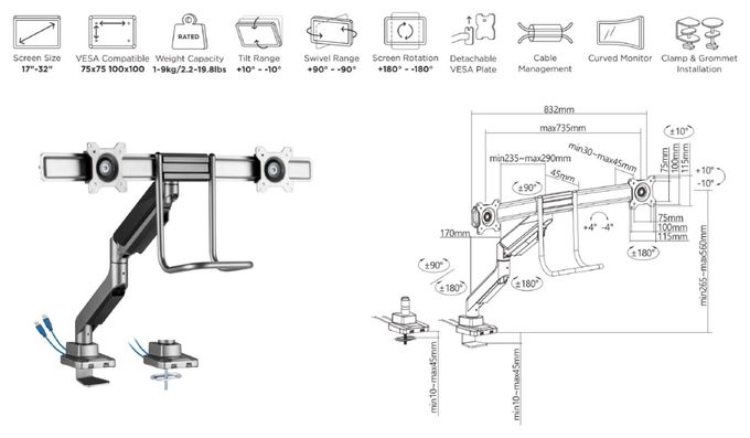 17"-32" Doppelmonitor-Tischhalterung 