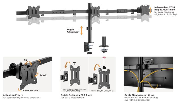 17"-32" Dreifach schwenkbare Monitor-Schreibtischhalterung 