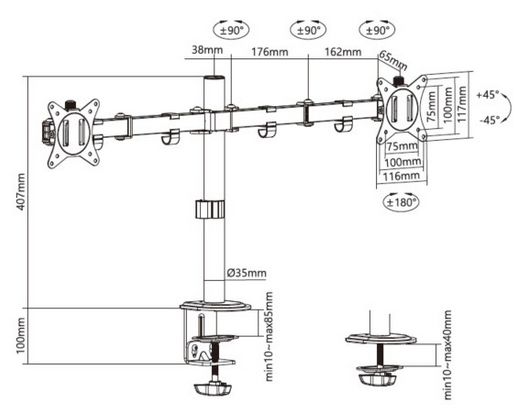 17"-32" Gelenk-Dual-Monitor-Tischhalterung 