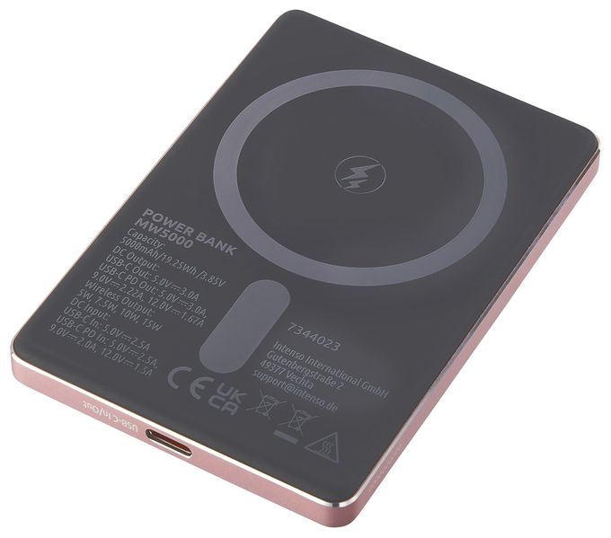 MW5000 Magnetische Powerbank 5000 mAh – MagSafe kompatibel, Wireless Charging 15W, USB-C PD 20W, Flach & Kompakt – Geprüft in Deutschland – Rosé 