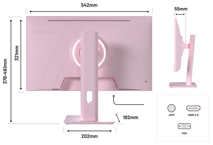Full HD Monitor 60,5 cm (23.8 Zoll) 16:9 0,5 ms 300 cd/m²  JN-I238FHD120F-HSP-PK (Pink) 