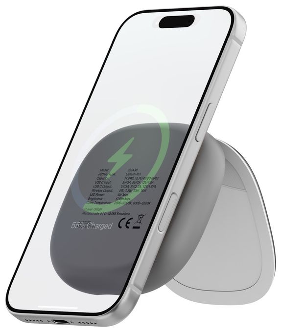4000 mAh Powerbank USB Typ-C Kabelloses Laden  Schminkspiegel mit (Grau) 