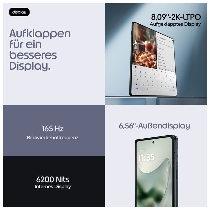 512 GB 5G Smartphone 20,6 cm (8.09") 3,8 GHz Android 50 MP Dreifach Kamera Dual Sim WiFi 7 (PANTONE Blackened Blue) Razr Fold 