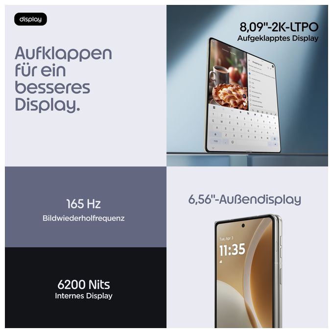 512 GB 5G Smartphone 20,6 cm (8.09") 3,8 GHz Android 50 MP Dreifach Kamera Dual Sim WiFi 7 (PANTONE Lily White) Razr Fold 