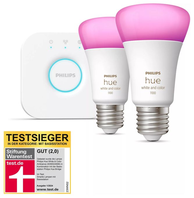 LED Set für intelligente Beleuchtung Multi AC Hue White & Color Ambiance Starter-Set: E27 A60 Doppelpack 
