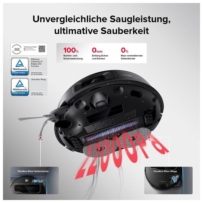 Saugroboter nass/trocken 180 min Akku 22000 Pascal Leistung  Saros Z70 (Schwarz) 