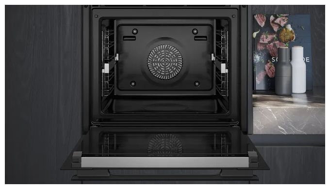 Einbaubackofen groß Dampfgaren AutoClean (Edelstahl, Schwarz) iQ700 HR976GMB1 