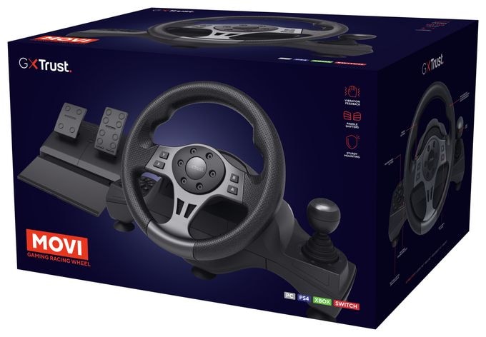 Lenkrad + Pedale für Nintendo Switch, PlayStation 4, Xbox One S, Xbox One X, Xbox Series S, Xbox Series X  GXT289 Movi (Schwarz) 