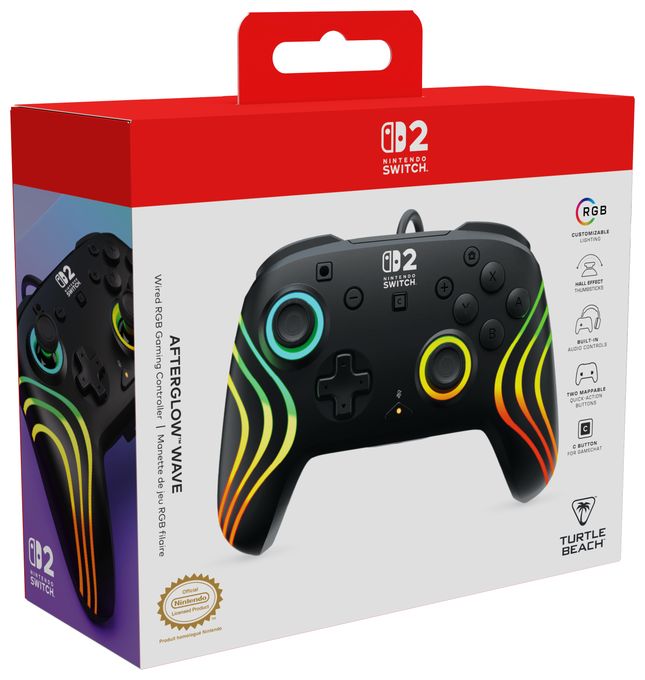 Gamepad für Nintendo Switch, Nintendo Switch 2, Nintendo Switch OLED  Afterglow Wave Wired Controller (Schwarz) 