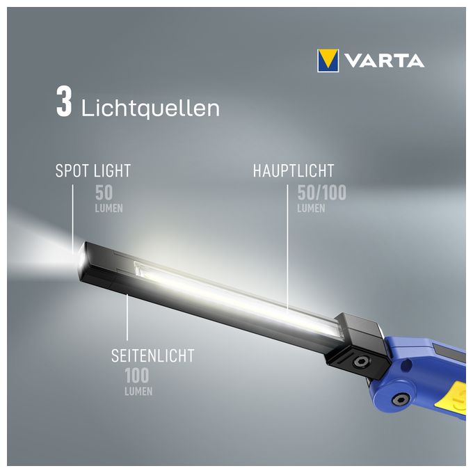 Taschenlampe, Werkstattlampe wiederaufladbar, Work Flex Multifunction Light F20R Arbeitsleuchte inkl. UBS Typ C Kabel, 180° faltbares Design, Magnet & Clip, spritzwasser- und staubgeschützt 
