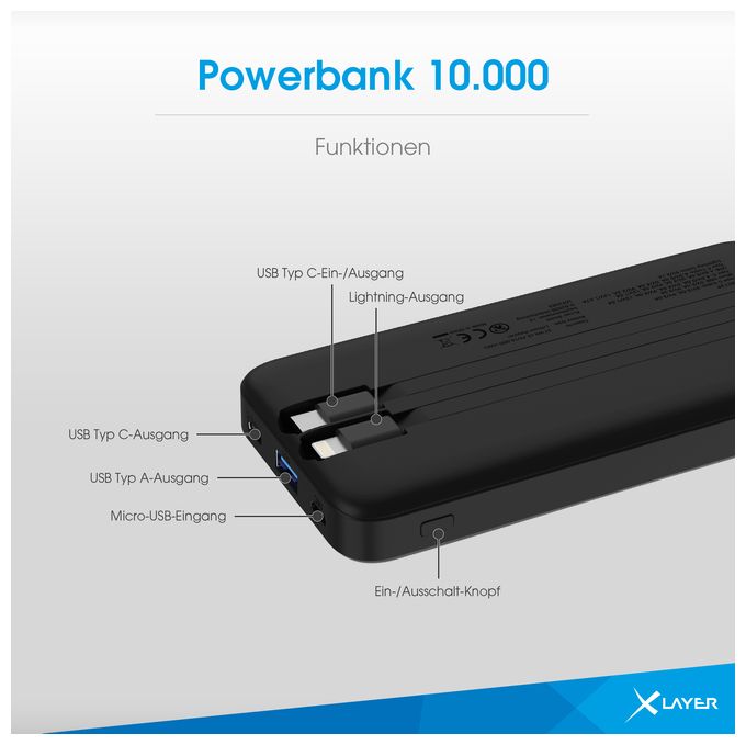 10000 mAh Powerbank Mikro-USB  220139 (Schwarz) 