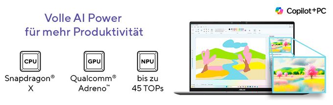 WUXGA Notebook 40,6 cm (16 Zoll) 1920 x 1200 Pixel 1 TB SSD Windows 11 Home Qualcomm Snapdragon max. 3 GHz  Vivobook X1607QA-MB054W Copilot+ PC (Silber) 