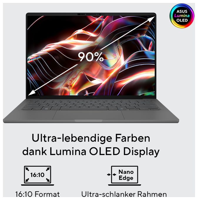 WUXGA Notebook 35,6 cm (14 Zoll) 1920 x 1200 Pixel 1 TB SSD Windows 11 Home Qualcomm Snapdragon max. 2,97 GHz  Zenbook A14 UX3407QA-QD496W Copilot+ (Grau) 