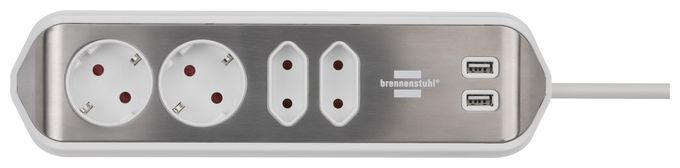 4-fach 2 m  estilo Ecksteckdosenleiste (Silber/Weiß) 