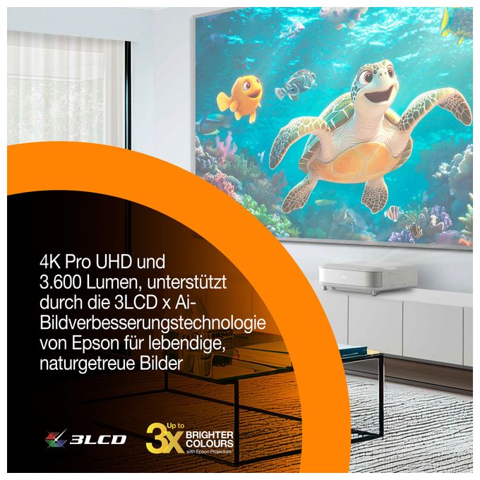 UHD 4K (3840x2160) 3LCD Laser Ultra-Short-Throw-Projektor 3600 ANSI Lumen  EH-LS670 Lifestudio Grand (Weiß) 