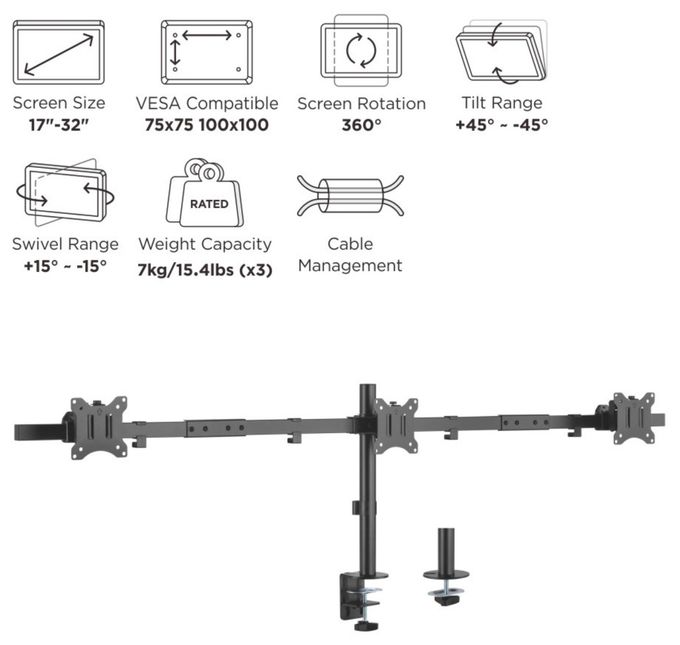 17"-32" Dreifach schwenkbare Monitor-Schreibtischhalterung 