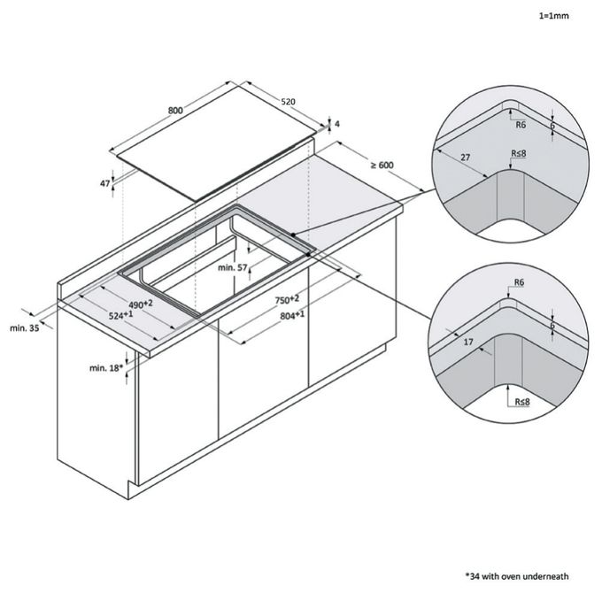 80 cm Induktions Kochfeld/Herdplatte 4 Zone(n) HAMTB86IRCS autarkes 
