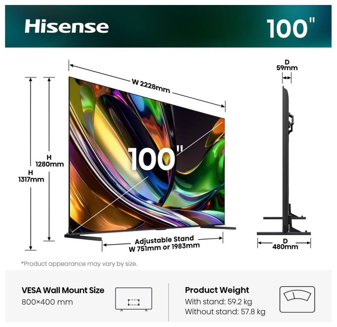 LED 2,54 m (100 Zoll) Fernseher 4K Ultra HD VESA 800 x 400 mm 100UR8DS 